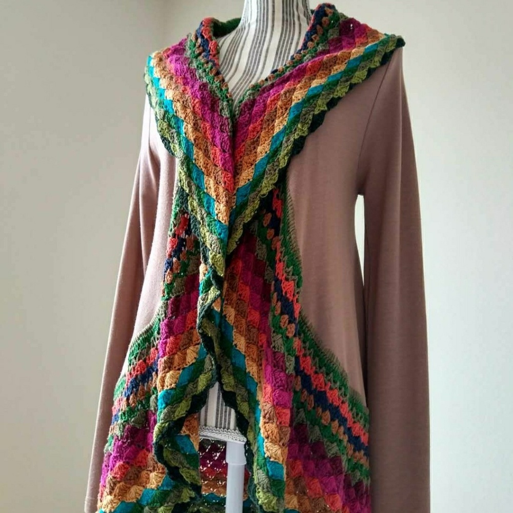 SOLD Rainbow Multicolored Waterfall Knit Cardigan
